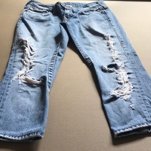 True Religion distressed light denim cropped jeans